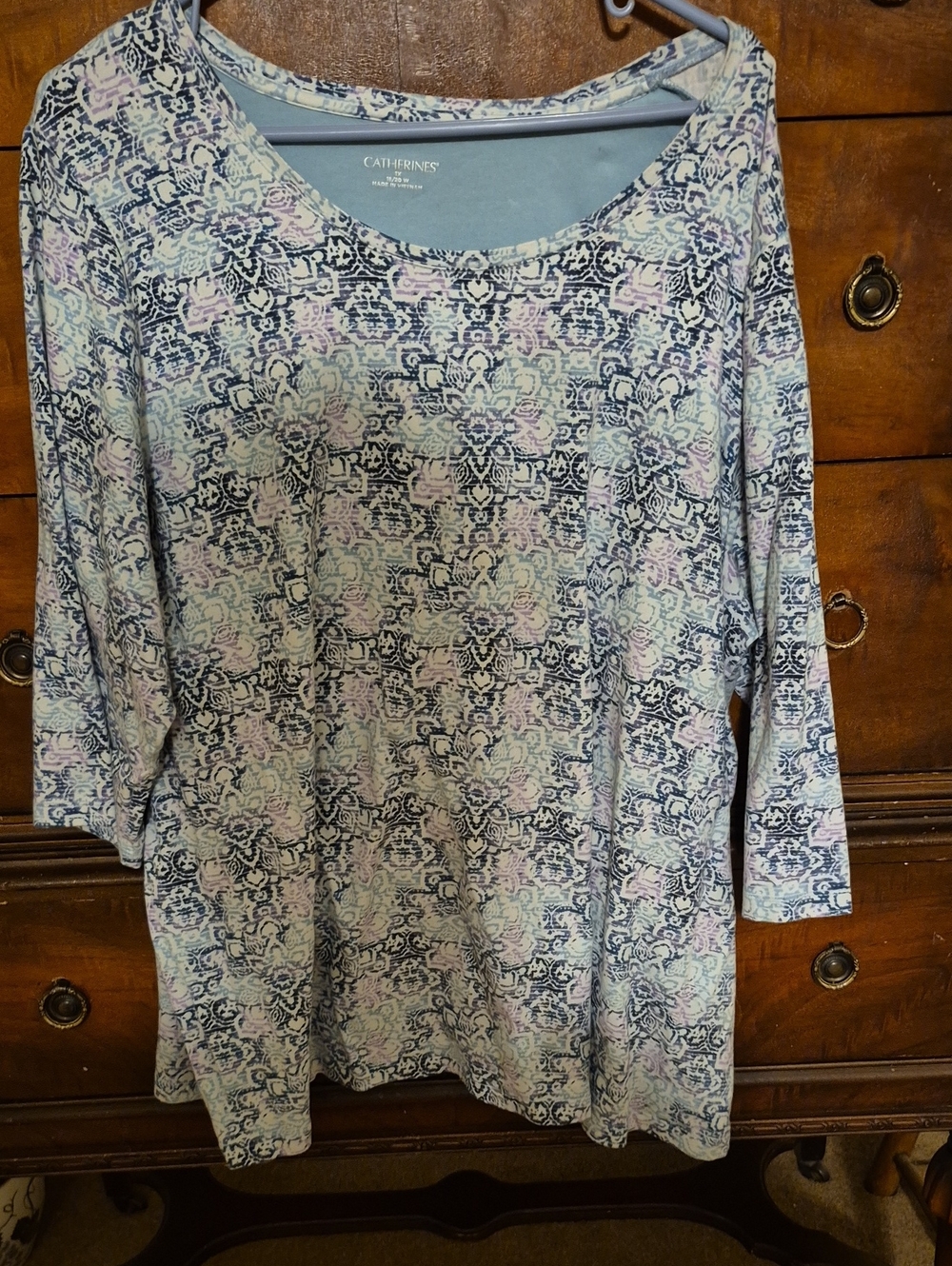 Catherines Navy Floral Medallion Scoop-Neck 3/4 Sleeve Top